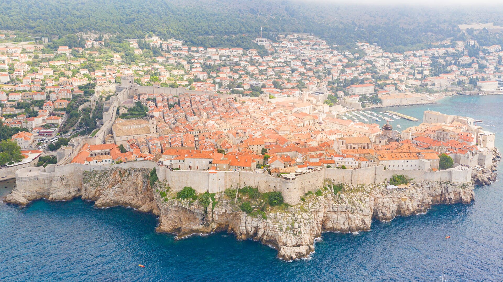 Aerial view of Dubrovnik's walled Old Town