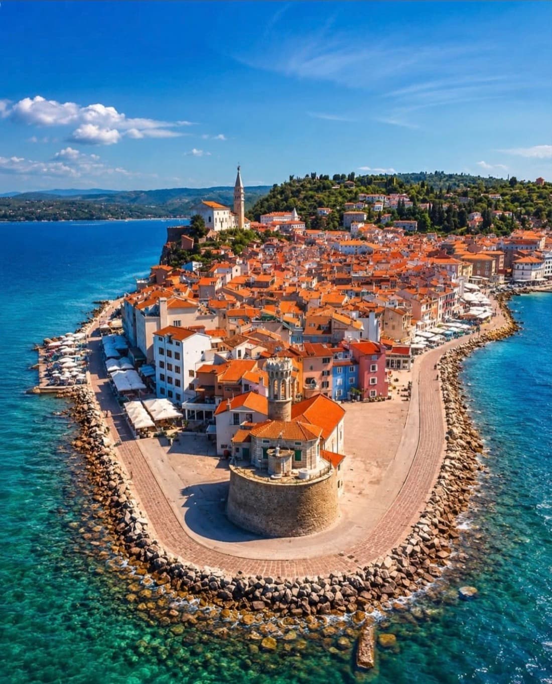 Piran old town on its Adriatic peninsula, Slovenia
